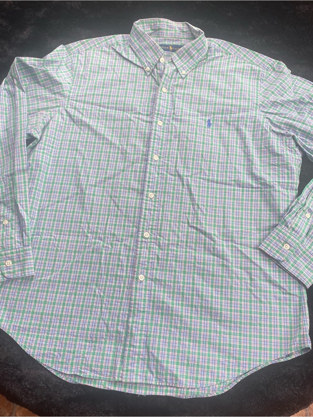 Ralph Lauren Green, Blue & White Plaid Button-Down Shirt